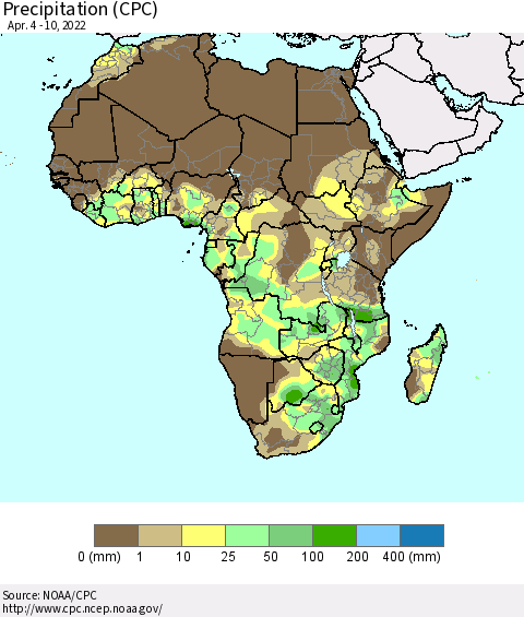 Africa Precipitation (CPC) Thematic Map For 4/4/2022 - 4/10/2022