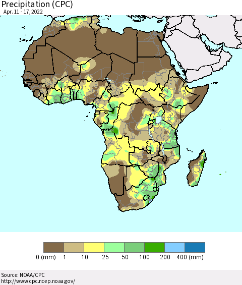 Africa Precipitation (CPC) Thematic Map For 4/11/2022 - 4/17/2022