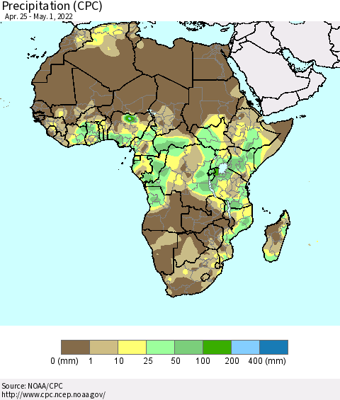 Africa Precipitation (CPC) Thematic Map For 4/25/2022 - 5/1/2022