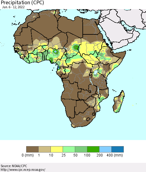 Africa Precipitation (CPC) Thematic Map For 6/6/2022 - 6/12/2022