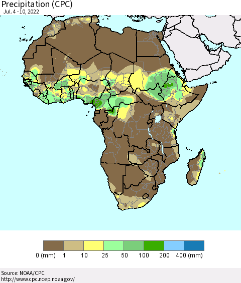 Africa Precipitation (CPC) Thematic Map For 7/4/2022 - 7/10/2022