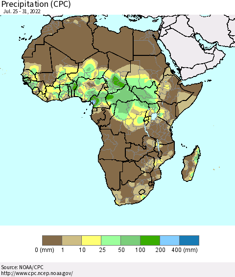 Africa Precipitation (CPC) Thematic Map For 7/25/2022 - 7/31/2022