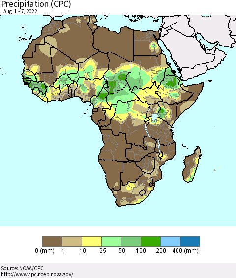 Africa Precipitation (CPC) Thematic Map For 8/1/2022 - 8/7/2022