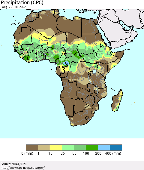Africa Precipitation (CPC) Thematic Map For 8/22/2022 - 8/28/2022