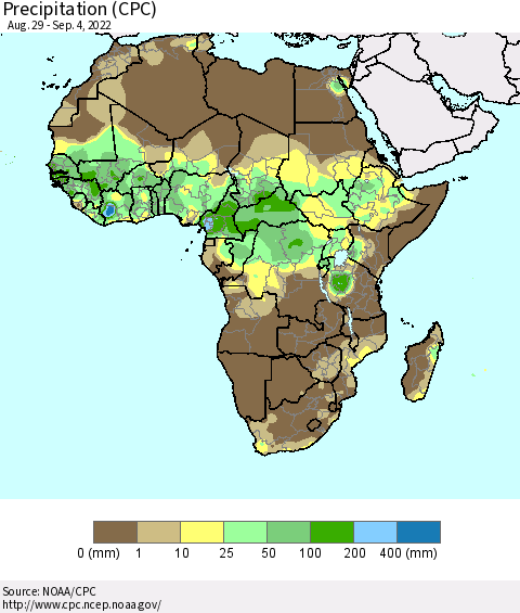 Africa Precipitation (CPC) Thematic Map For 8/29/2022 - 9/4/2022