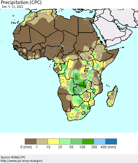Africa Precipitation (CPC) Thematic Map For 12/5/2022 - 12/11/2022