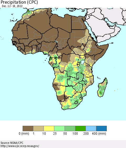 Africa Precipitation (CPC) Thematic Map For 12/12/2022 - 12/18/2022