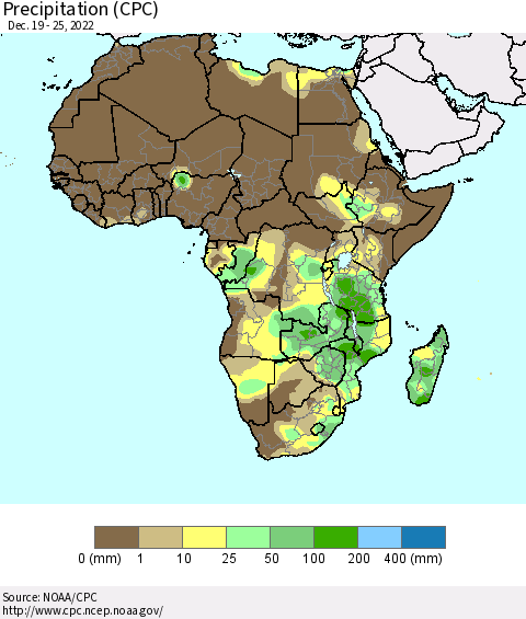 Africa Precipitation (CPC) Thematic Map For 12/19/2022 - 12/25/2022