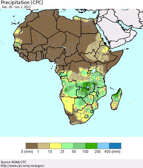 Africa Precipitation (CPC) Thematic Map For 12/26/2022 - 1/1/2023