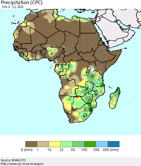 Africa Precipitation (CPC) Thematic Map For 2/6/2023 - 2/12/2023