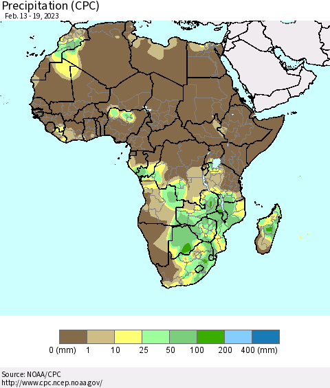 Africa Precipitation (CPC) Thematic Map For 2/13/2023 - 2/19/2023