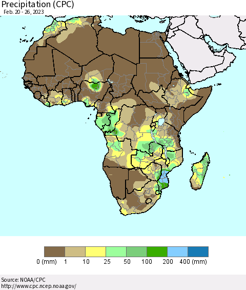 Africa Precipitation (CPC) Thematic Map For 2/20/2023 - 2/26/2023