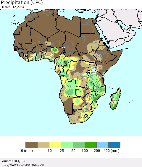 Africa Precipitation (CPC) Thematic Map For 3/6/2023 - 3/12/2023