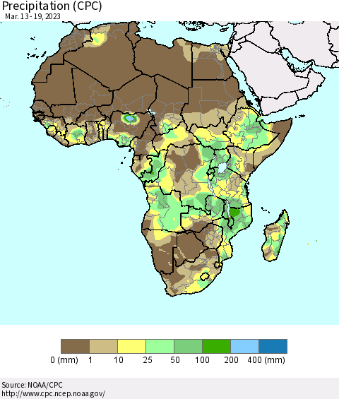 Africa Precipitation (CPC) Thematic Map For 3/13/2023 - 3/19/2023