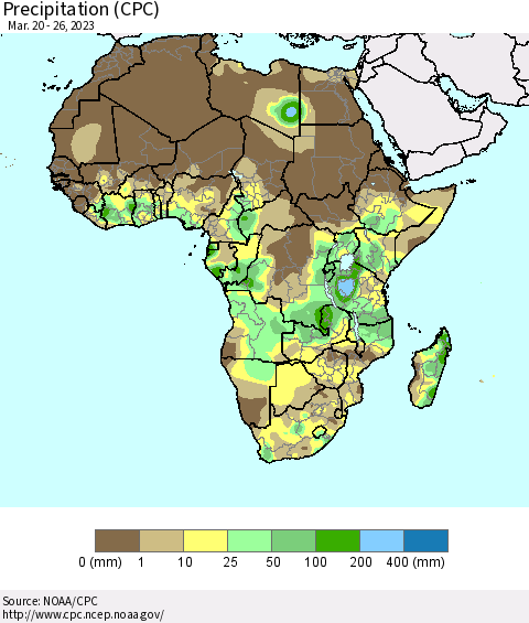 Africa Precipitation (CPC) Thematic Map For 3/20/2023 - 3/26/2023