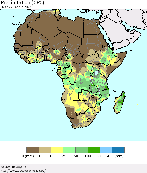 Africa Precipitation (CPC) Thematic Map For 3/27/2023 - 4/2/2023