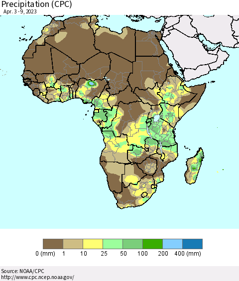 Africa Precipitation (CPC) Thematic Map For 4/3/2023 - 4/9/2023