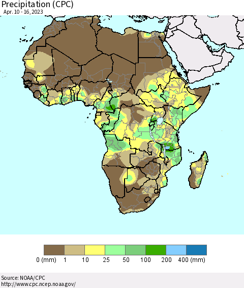 Africa Precipitation (CPC) Thematic Map For 4/10/2023 - 4/16/2023