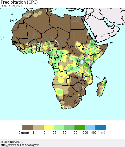 Africa Precipitation (CPC) Thematic Map For 4/17/2023 - 4/23/2023