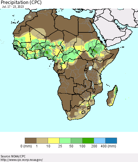 Africa Precipitation (CPC) Thematic Map For 7/17/2023 - 7/23/2023