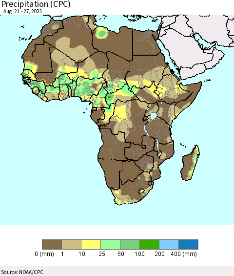 Africa Precipitation (CPC) Thematic Map For 8/21/2023 - 8/27/2023