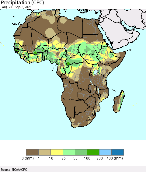 Africa Precipitation (CPC) Thematic Map For 8/28/2023 - 9/3/2023
