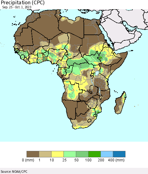 Africa Precipitation (CPC) Thematic Map For 9/25/2023 - 10/1/2023