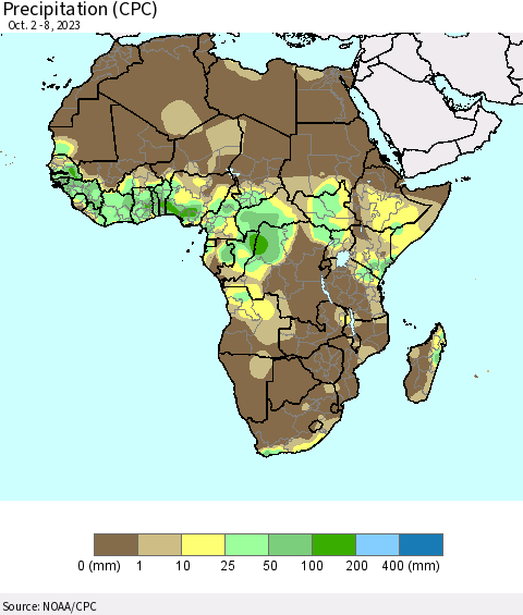 Africa Precipitation (CPC) Thematic Map For 10/2/2023 - 10/8/2023