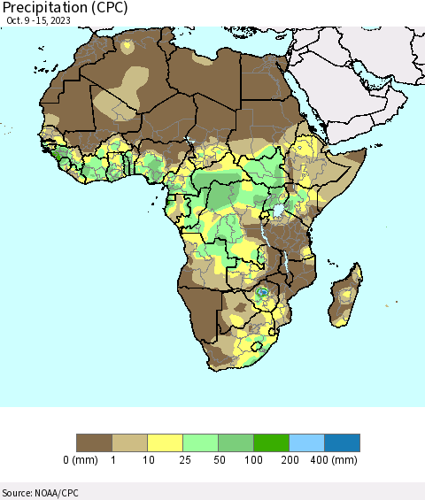 Africa Precipitation (CPC) Thematic Map For 10/9/2023 - 10/15/2023
