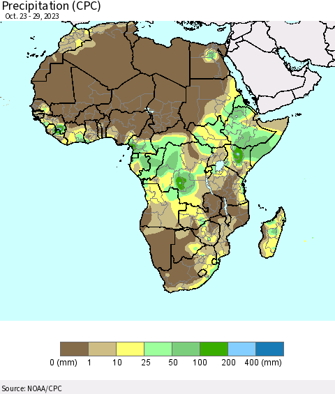 Africa Precipitation (CPC) Thematic Map For 10/23/2023 - 10/29/2023