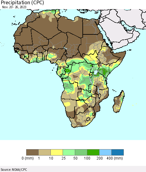 Africa Precipitation (CPC) Thematic Map For 11/20/2023 - 11/26/2023