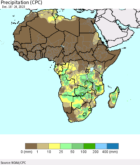 Africa Precipitation (CPC) Thematic Map For 12/18/2023 - 12/24/2023