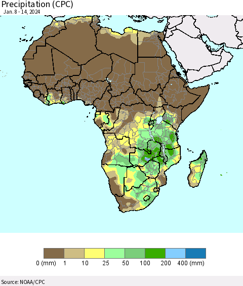 Africa Precipitation (CPC) Thematic Map For 1/8/2024 - 1/14/2024