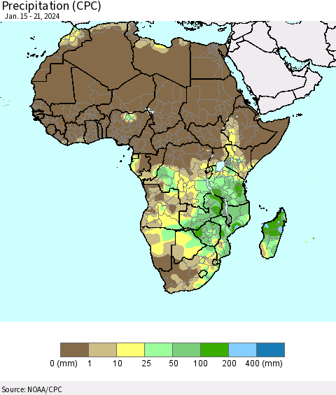 Africa Precipitation (CPC) Thematic Map For 1/15/2024 - 1/21/2024