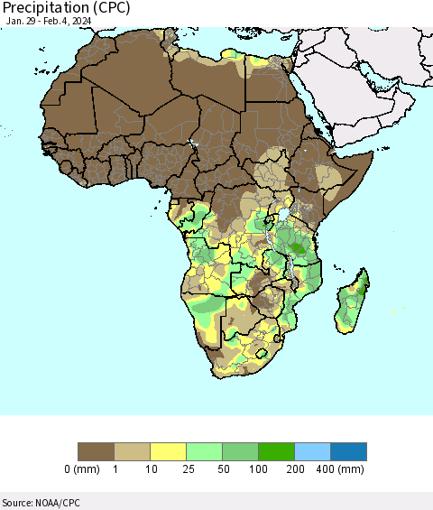 Africa Precipitation (CPC) Thematic Map For 1/29/2024 - 2/4/2024