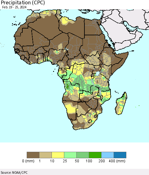Africa Precipitation (CPC) Thematic Map For 2/19/2024 - 2/25/2024