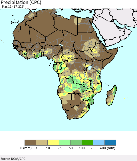 Africa Precipitation (CPC) Thematic Map For 3/11/2024 - 3/17/2024