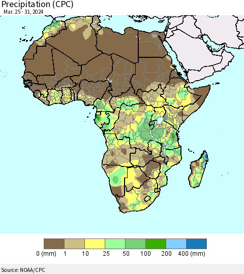 Africa Precipitation (CPC) Thematic Map For 3/25/2024 - 3/31/2024