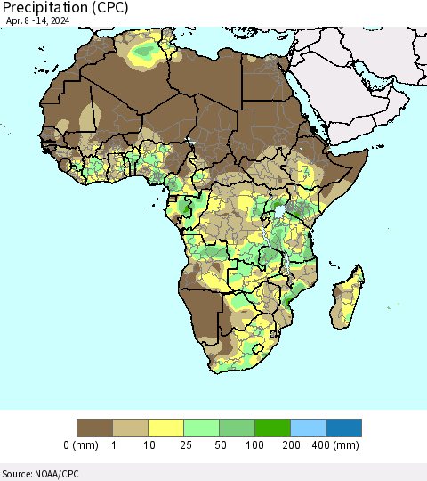 Africa Precipitation (CPC) Thematic Map For 4/8/2024 - 4/14/2024