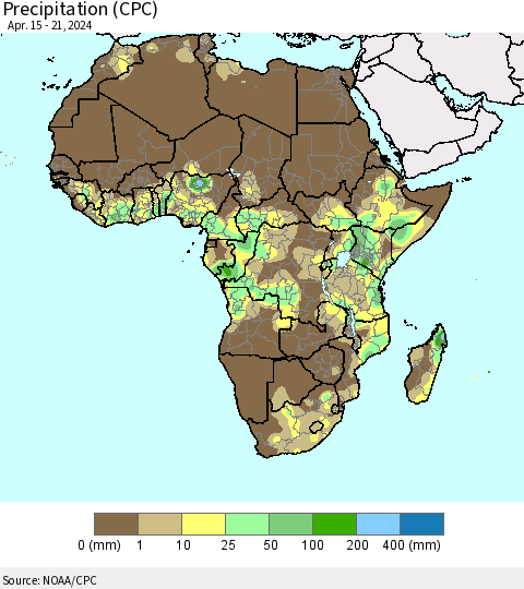 Africa Precipitation (CPC) Thematic Map For 4/15/2024 - 4/21/2024