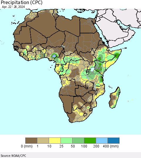 Africa Precipitation (CPC) Thematic Map For 4/22/2024 - 4/28/2024
