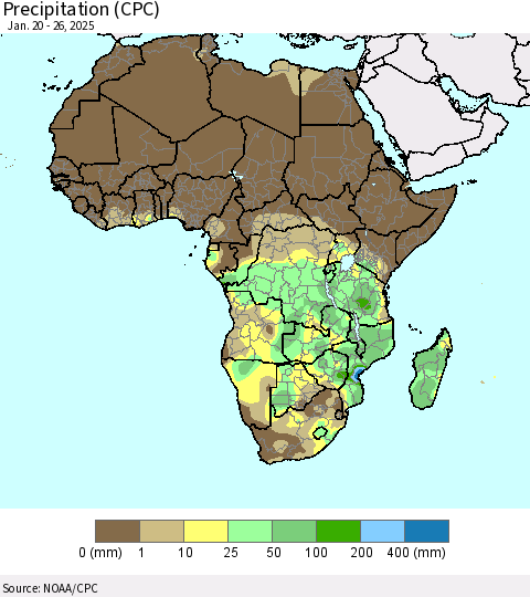 Africa Precipitation (CPC) Thematic Map For 1/20/2025 - 1/26/2025