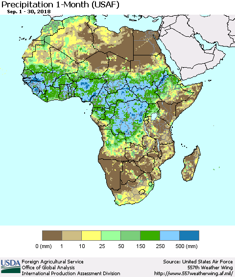 Africa Precipitation 1-Month (USAF) Thematic Map For 9/1/2018 - 9/30/2018