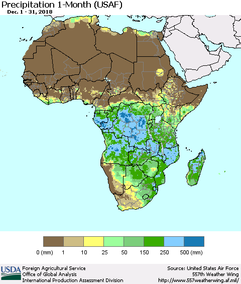 Africa Precipitation 1-Month (USAF) Thematic Map For 12/1/2018 - 12/31/2018