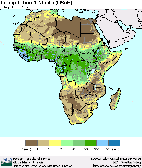 Africa Precipitation 1-Month (USAF) Thematic Map For 9/1/2020 - 9/30/2020
