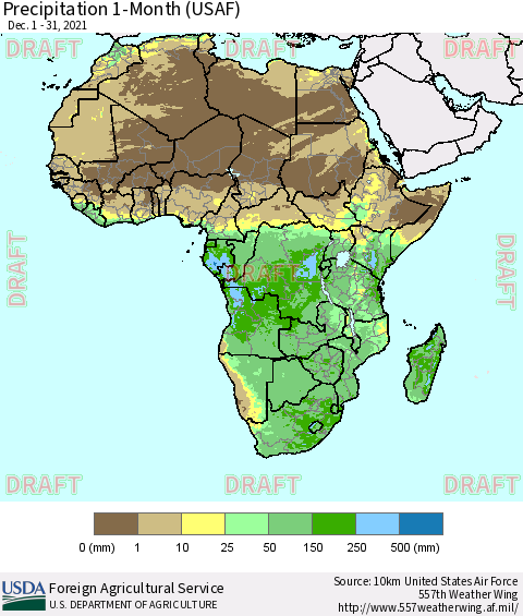 Africa Precipitation 1-Month (USAF) Thematic Map For 12/1/2021 - 12/31/2021