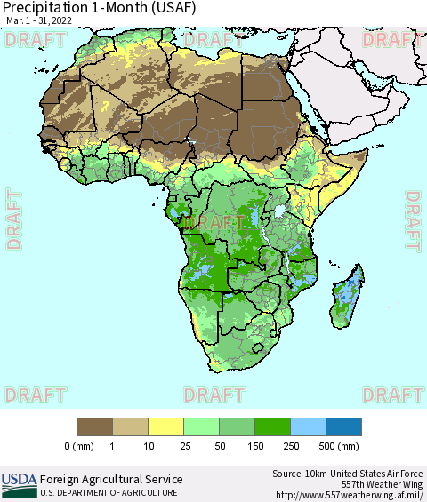 Africa Precipitation 1-Month (USAF) Thematic Map For 3/1/2022 - 3/31/2022