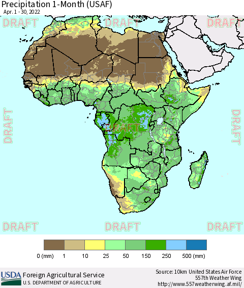 Africa Precipitation 1-Month (USAF) Thematic Map For 4/1/2022 - 4/30/2022