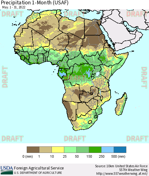 Africa Precipitation 1-Month (USAF) Thematic Map For 5/1/2022 - 5/31/2022