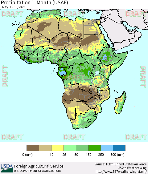 Africa Precipitation 1-Month (USAF) Thematic Map For 5/1/2023 - 5/31/2023